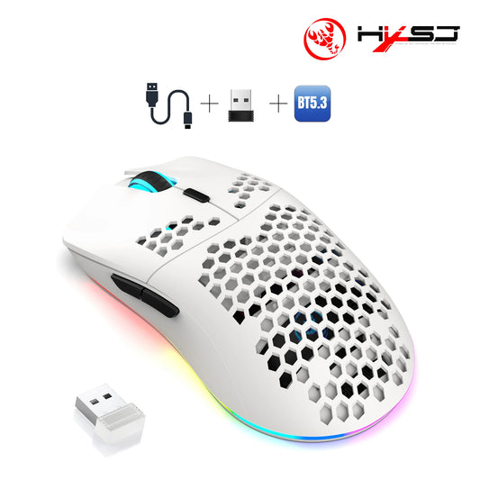 HXSJ T66 3-Mode 10000DPI Gaming Wireless Mouse RGB Luminous 650mAh Rechargeable 6 Buttons Macro Programmable Mice for PC Desktop